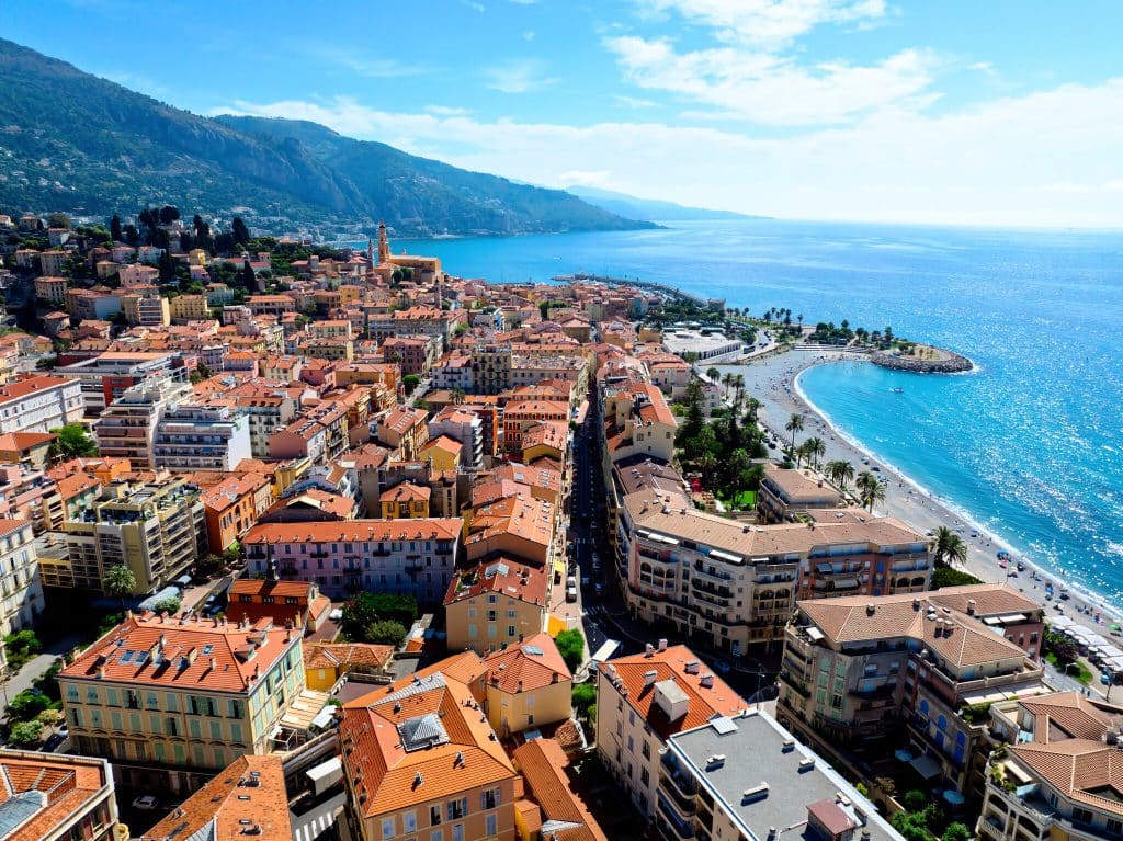 Aerial view of the Bay of Menton on the French Riviera